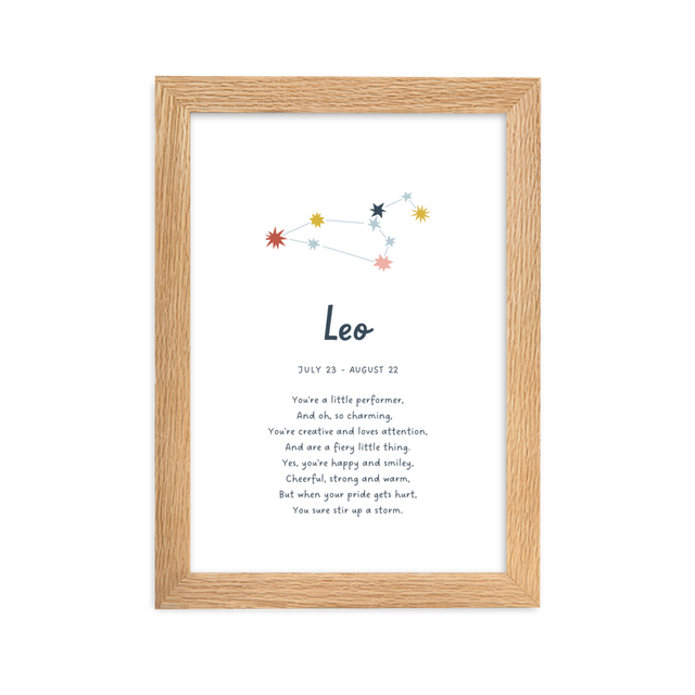 Leo-A5-framed-print-oak