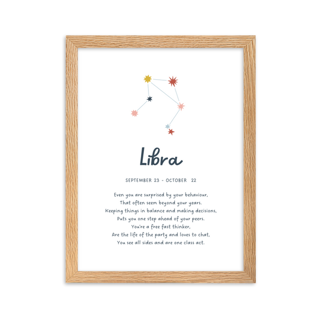 Libra-A4-framed-print-oak