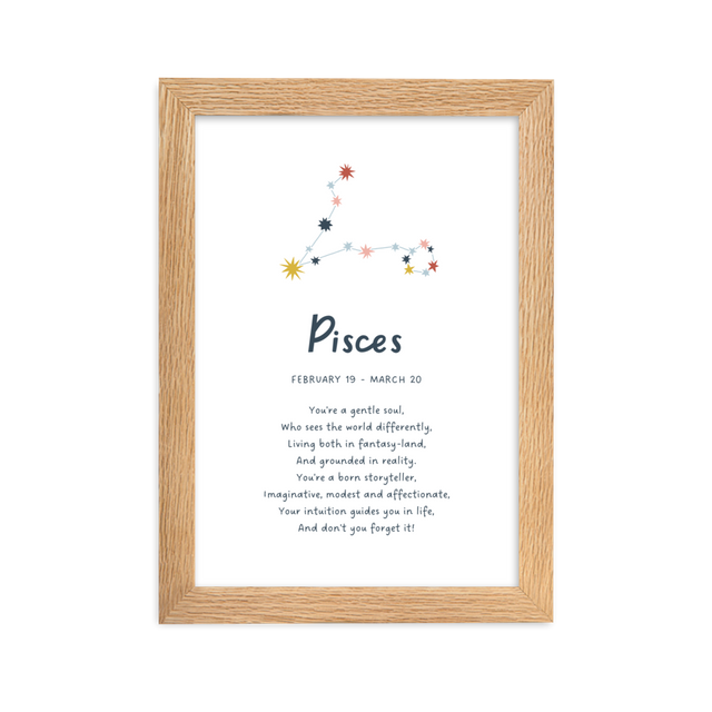 Pisces-A5-framed-print-oak