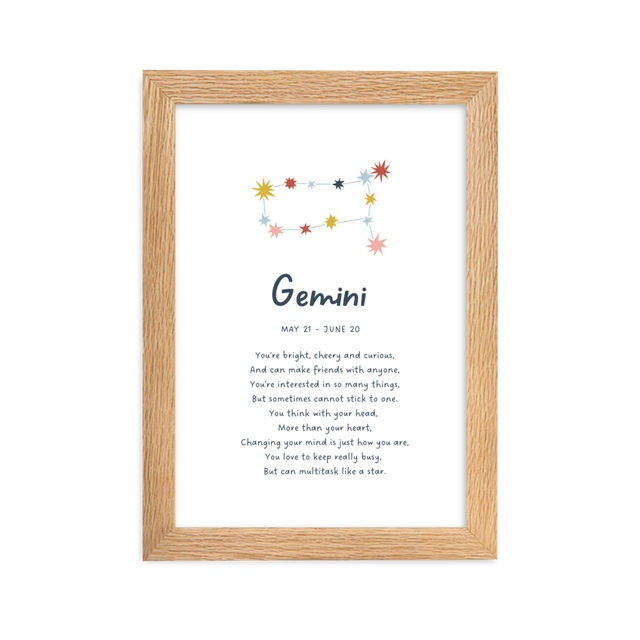 Gemini-A5-framed-print-oak